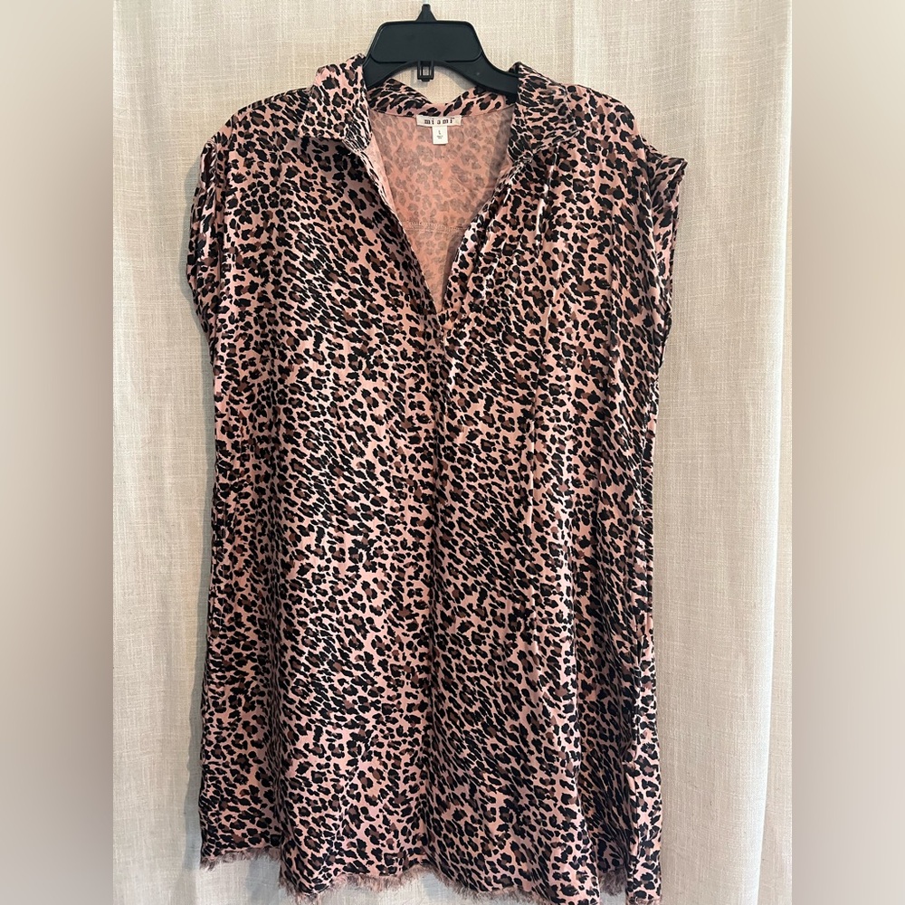 Leopard print cap sleeve shirt dress